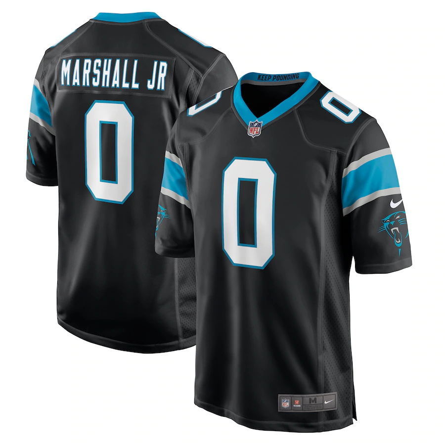 Custom Mens Carolina Panthers 0 Terrace Marshall Jr. Nike Black 2021 NFL Draft Pick Player Game Jersey